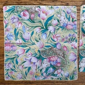 Easter Bunny Eggs Basket Floral Fabric Napkins Grandma Granny Cottage Core